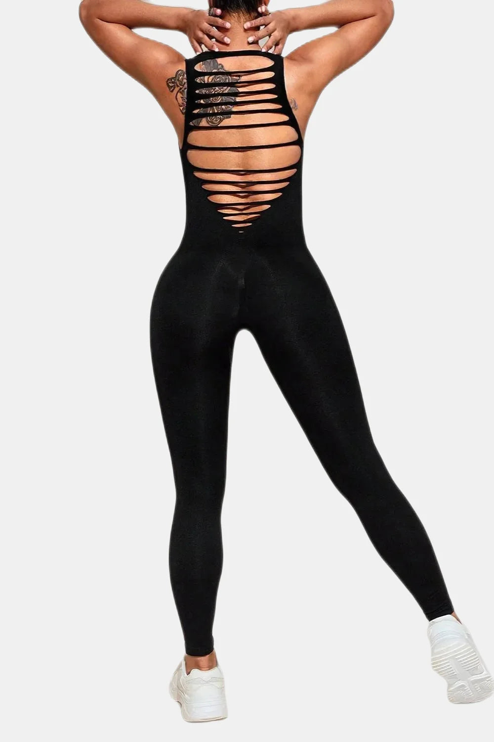 Wide Straps Backless Cutout Workout Jumpsuit