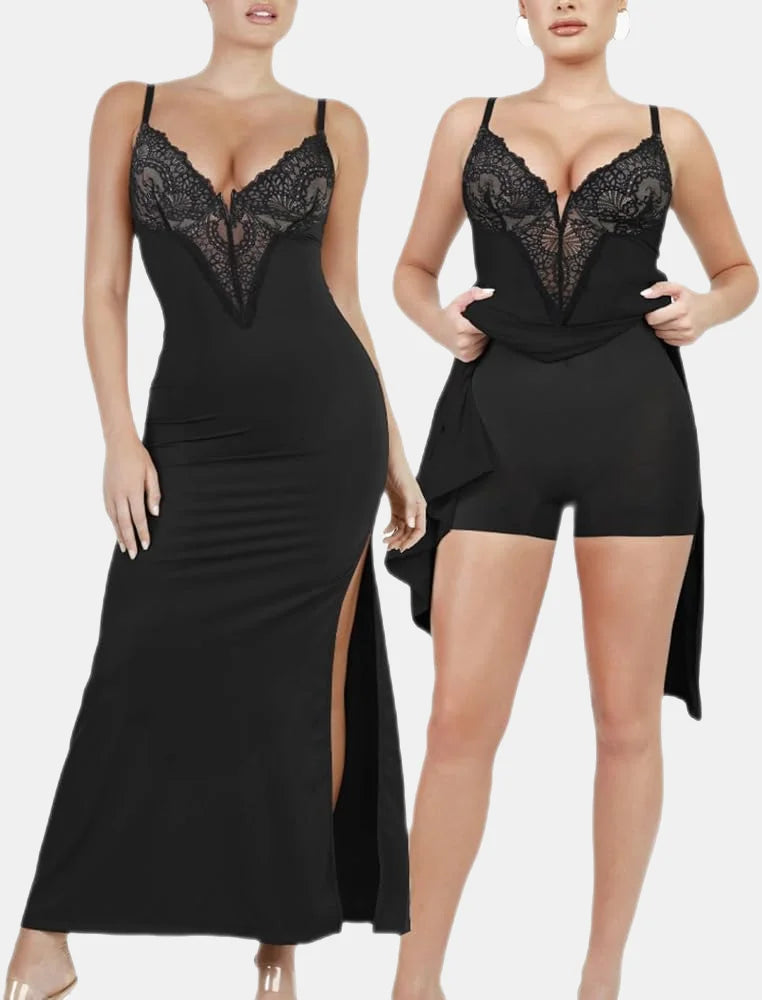 Tummy Control Deep-V Lace Built In Shapewear Maxi Dress