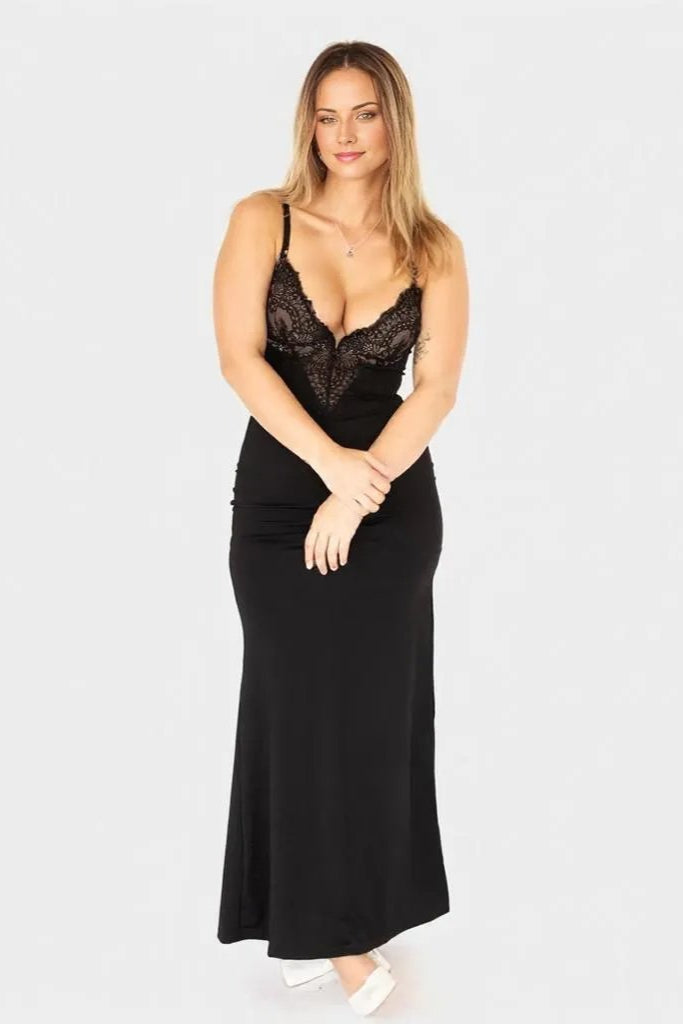 Tummy Control Deep-V Lace Built In Shapewear Maxi Dress