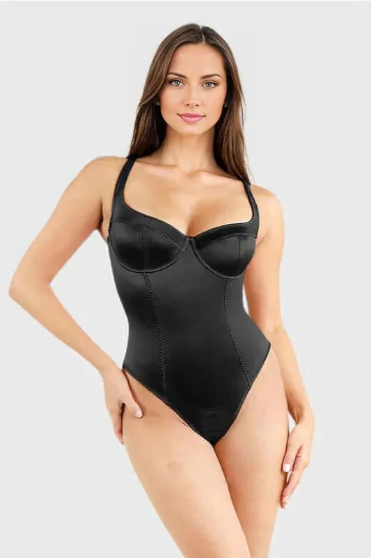 Metallic Deep-V Plunge Bodysuit Shapewear