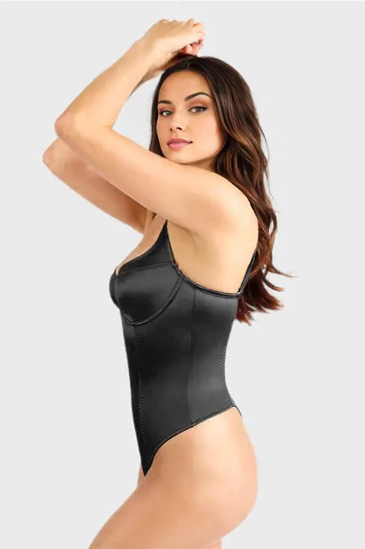 Metallic Deep-V Plunge Bodysuit Shapewear