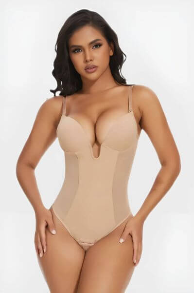 Low Back Plunge Bodysuit Shapewear w/ Hook Eye crotch Closure