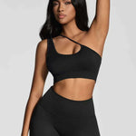 Seamless Asymmetrical Crop Top & Leggings Gym Workout Set 