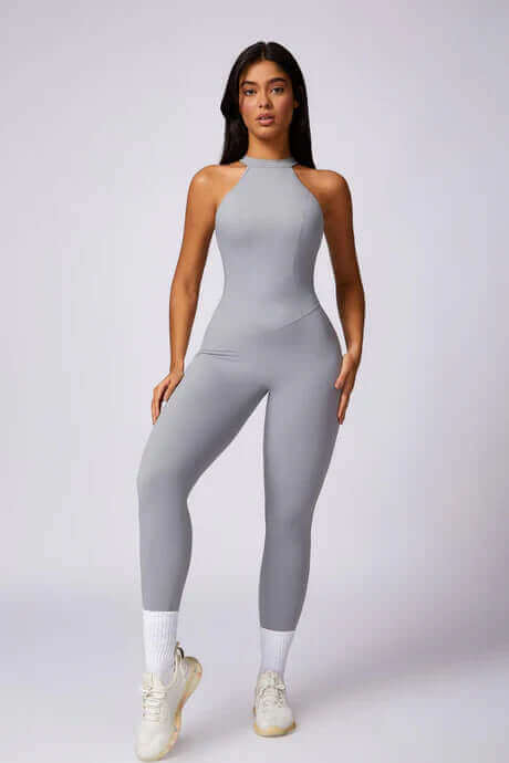 Soft Compression Backless Halter Gym Workout Jumpsuit