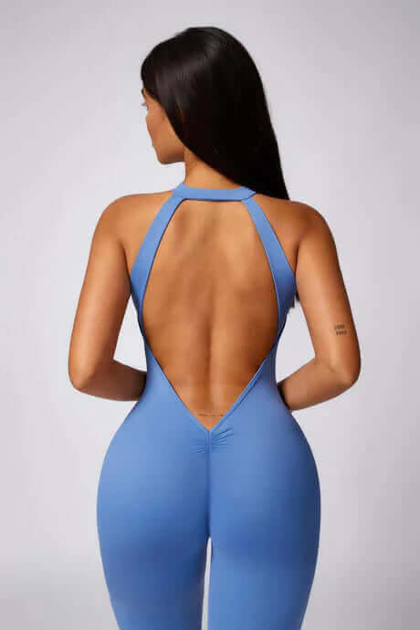 Soft Compression Backless Halter Gym Workout Jumpsuit