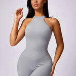 Soft Compression Backless Halter Gym Workout Jumpsuit