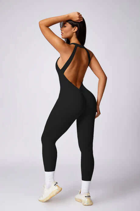 Soft Compression Backless Halter Gym Workout Jumpsuit