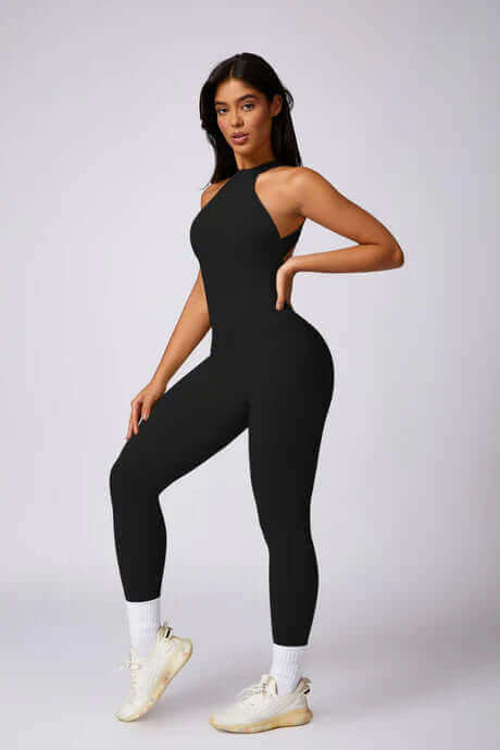 Soft Compression Backless Halter Gym Workout Jumpsuit