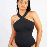 Crossover Halter Shaping Thong Bodysuit Shapewear Tummy Control