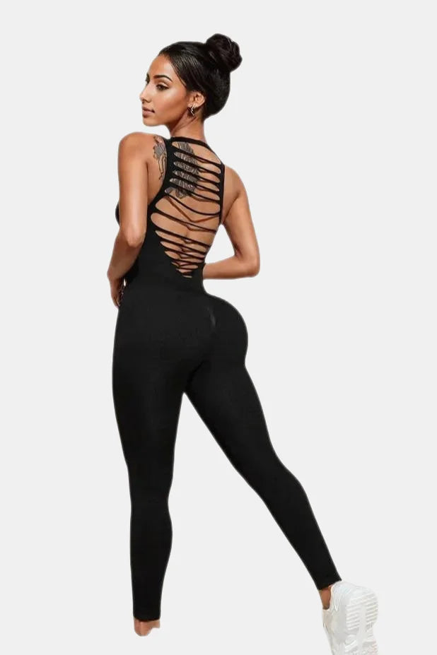 Wide Straps Backless Cutout Workout Jumpsuit