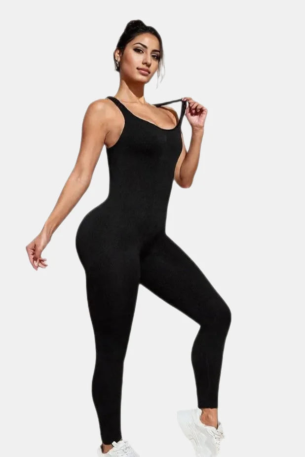 Wide Straps Backless Cutout Workout Jumpsuit