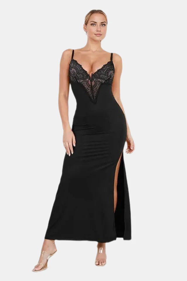 Tummy Control Deep-V Lace Built In Shapewear Maxi Dress