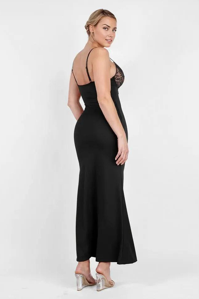 Tummy Control Deep-V Lace Built In Shapewear Maxi Dress