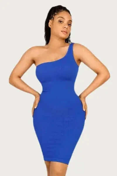 Light Compression Knee Length One Shoulder Shapewear Dress