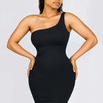 Light Compression Knee Length One Shoulder Shapewear Dress