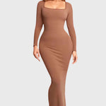 Long Sleeve Light Compression Built-In Shapewear Maxi Dress