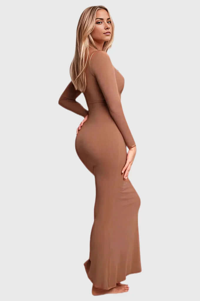 Light Compression Long Sleeve Built-In Shapewear Maxi Dress