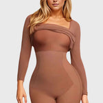 Long Sleeve Light Compression Built-In Shapewear Maxi Dress