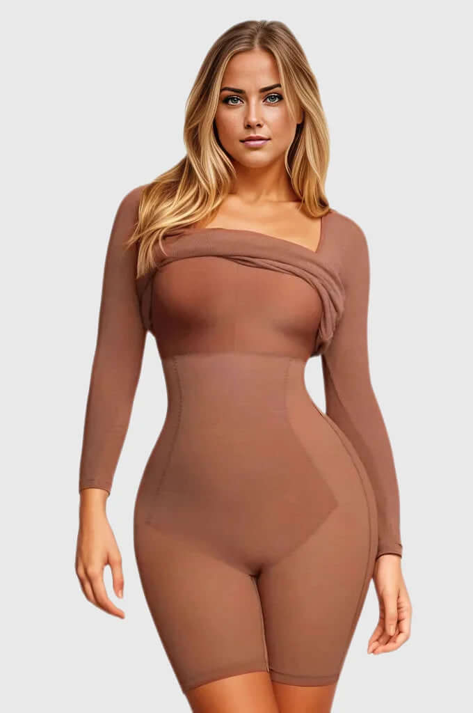 Long Sleeve Light Compression Built-In Shapewear Maxi Dress