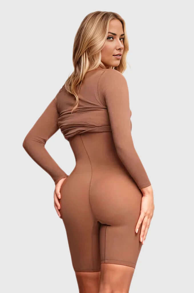 Long Sleeve Light Compression Built-In Shapewear Maxi Dress