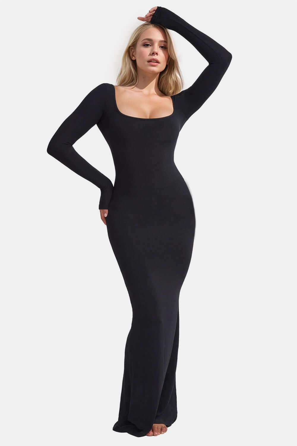 Long Sleeve Light Compression Built-In Shapewear Maxi Dress