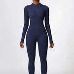 Zip Up High Neck Long Sleeve Workout Jumpsuit, One Piece Gym Suit