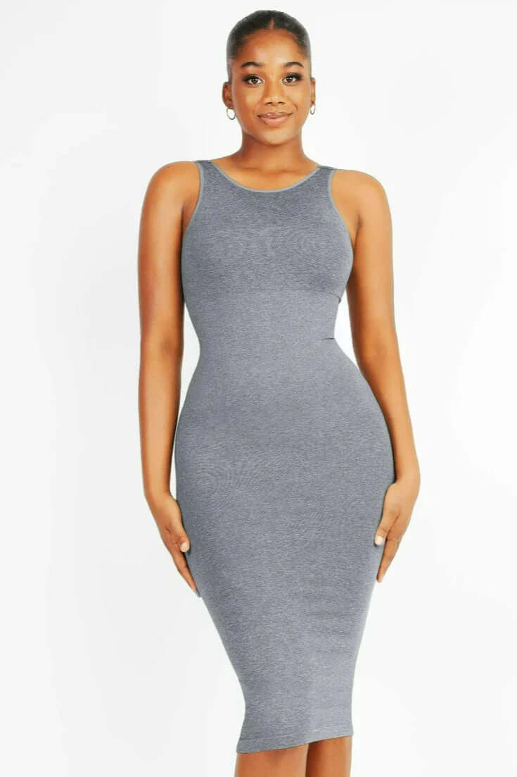 Tummy Control Breast Support Sleeveless Seamless Shapewear Midi Dress