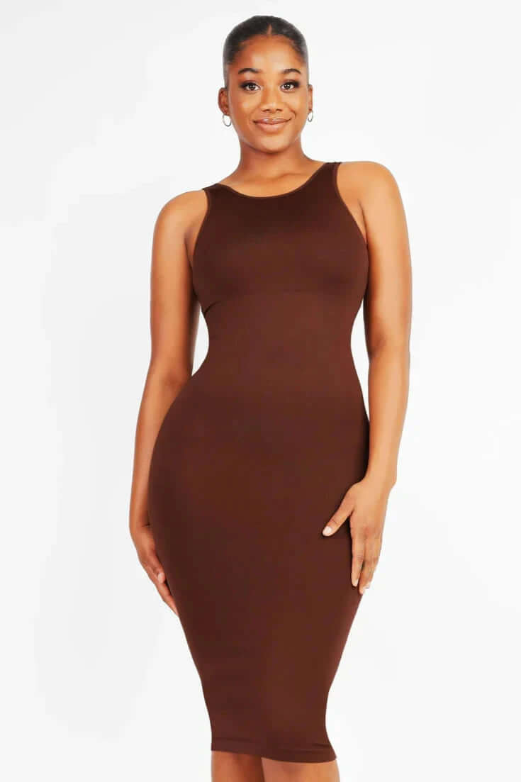 Tummy Control Breast Support Sleeveless Seamless Shapewear Midi Dress