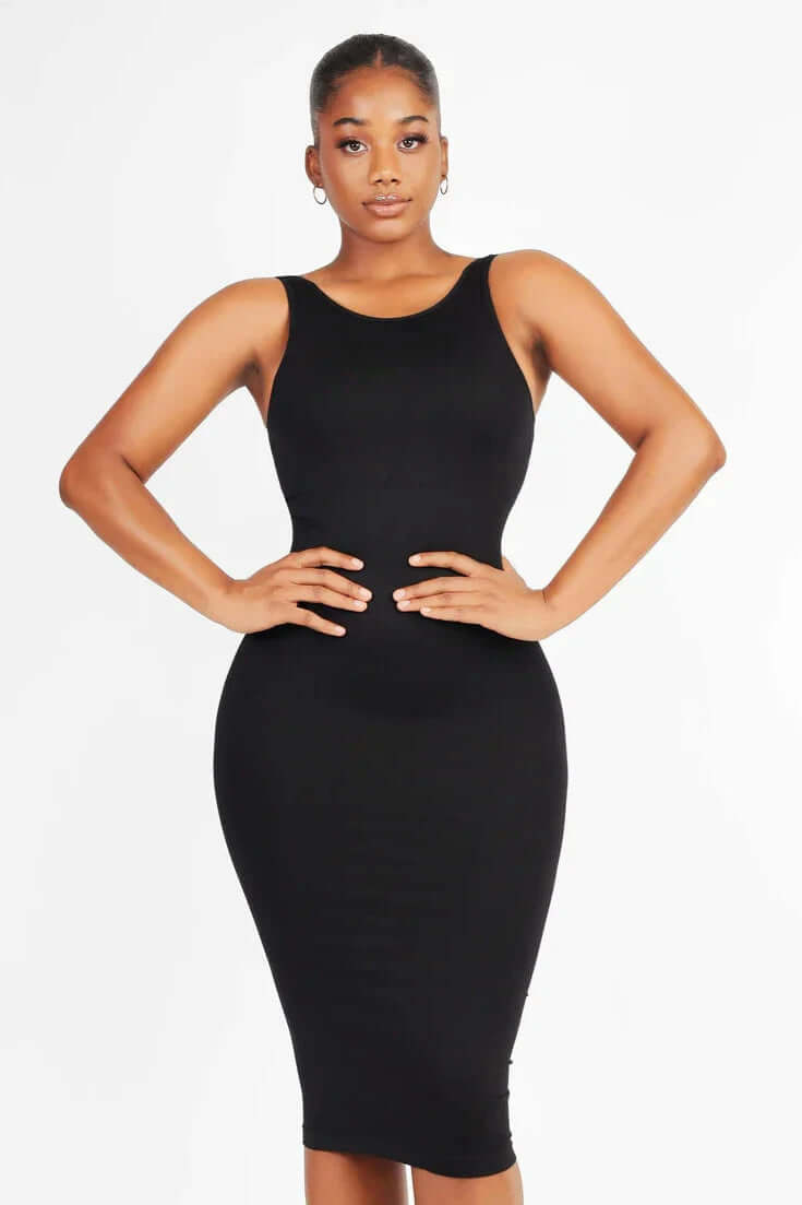 Tummy Control Breast Support Sleeveless Seamless Shapewear Midi Dress