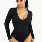 Tummy Control Long Sleeve V-Neck Bodysuit Shapewear