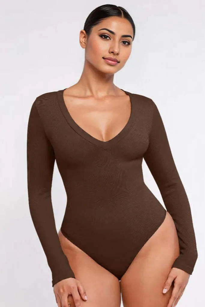 Long Sleeve V-Neck Bodysuit Shapewear