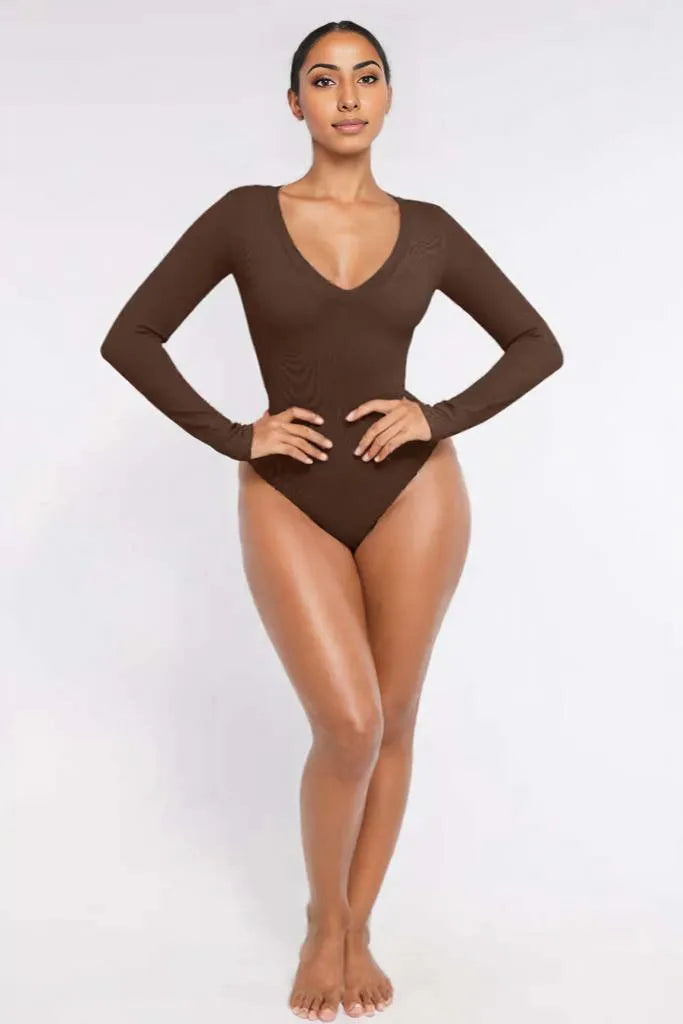 Long Sleeve V-Neck Bodysuit Shapewear