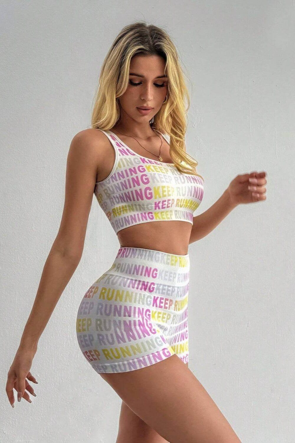 Motivational Script Sports Bra & high waist Shorts Matching Workout Set