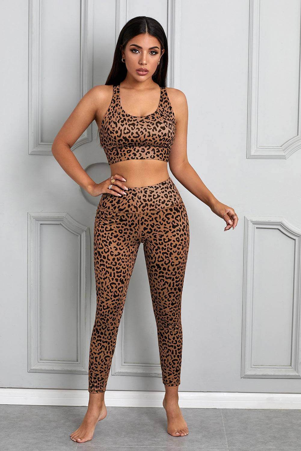 Printed Sports Bra & High Waist Legging Matching Workout Set