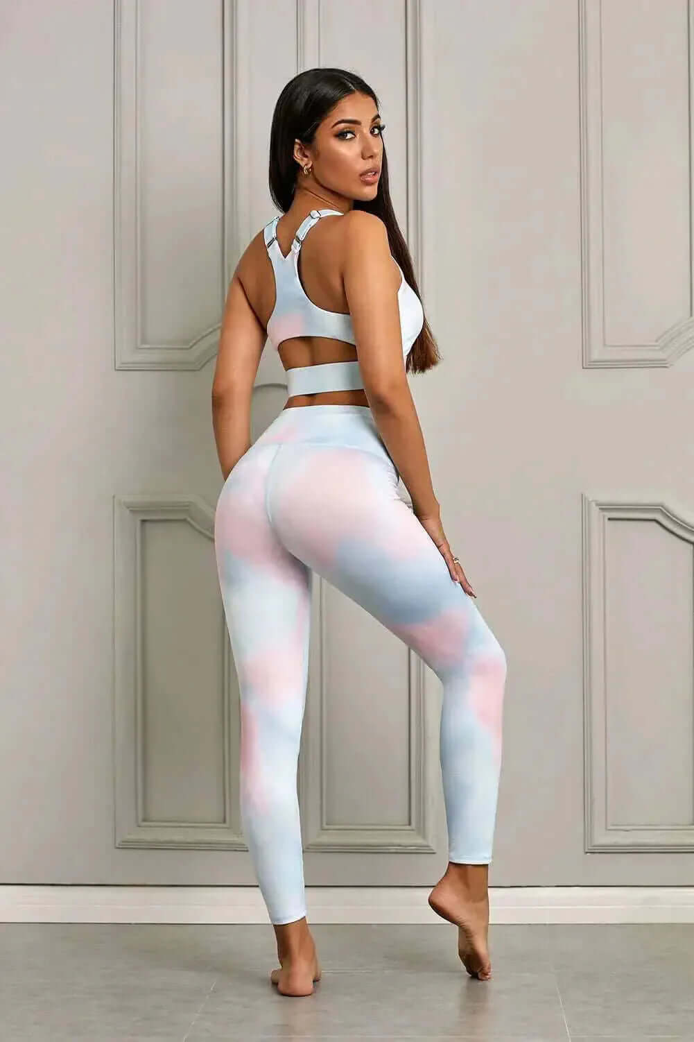 Printed Sports Bra & High Waist Legging Matching Workout Set