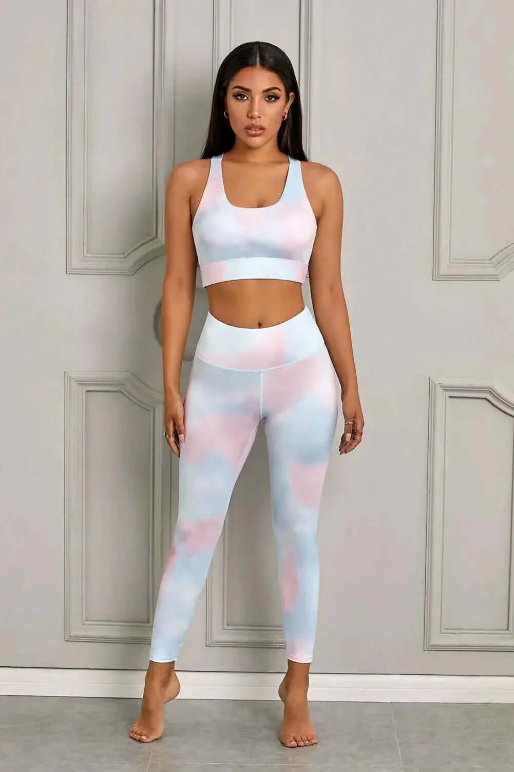 Printed Sports Bra & High Waist Legging Matching Workout SetSET